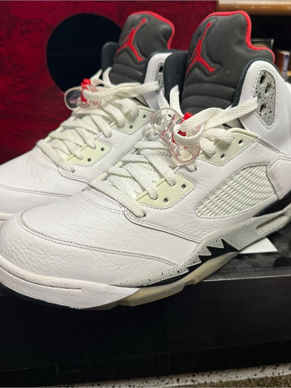 Jordan 5 Men's White with Red and Black Retro Basketball Shoes
